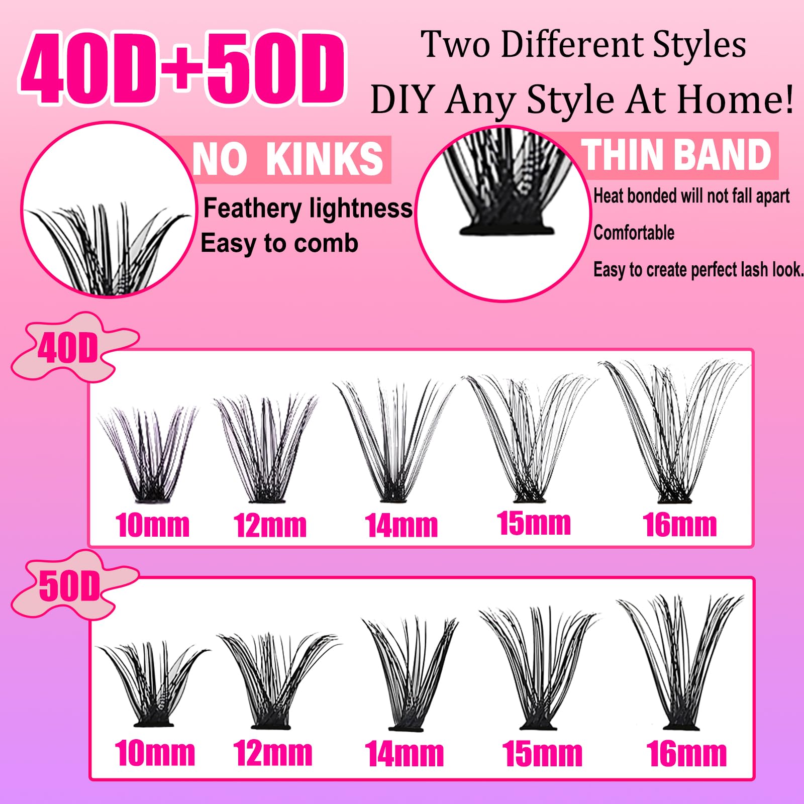 DIY Lash Extension Kit 200 Pcs 40D 50D 10-16MM Mix Individual Lash Clusters Kit with Bond and Seal Professional Eyelash Tweezers Wispy C D Curl False Eyelash Clusters DIY at Home, by TMIELYBS