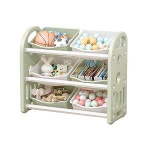 gonicvin toy storage cabinet unit, plastic storage rack with 6 bins, multi-functional storage organizer for playroom, livingroom, bedroom (green)