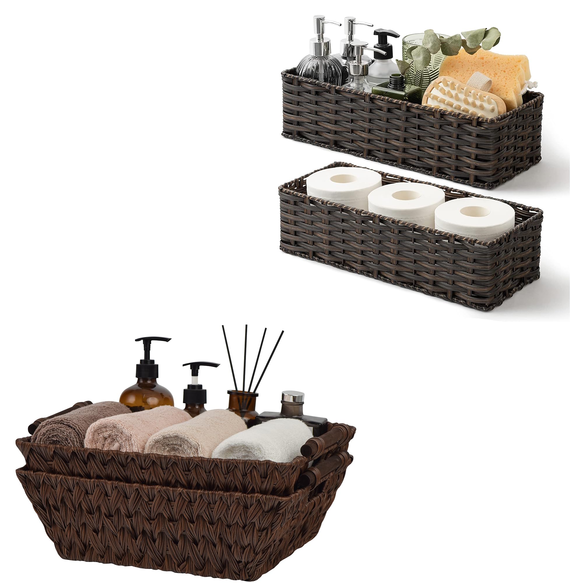 GRANNY SAYS Bundle of 2-Pack Wicker Baskets with Handles & 2-Pack Baskets for Organizing