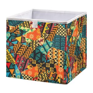 emelivor colored african patchwork cube storage bin fabric storage cubes foldable organizer bins storage baskets for shelves storage box for shelves office clothes clothing home book,11 x 11inch