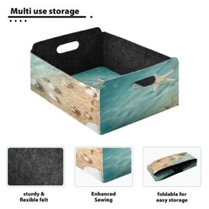 Kigai Starfish Summer Beach Storage Basket, Foldable Open Storage Bins with Double Handle, Felt Storage Boxes for Office Desk, Rectangular Closet Organizer Containers for Home Bedroom