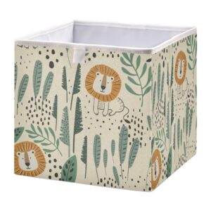 emelivor tropical funny lions cube storage bin fabric storage cubes large foldable storage baskets cloth box containers for shelves closet living room cloth decorative,11 x 11inch