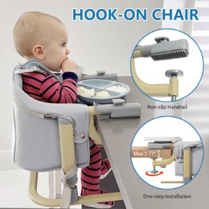 Yacul 3-in-1 Portable Hook On Chair, Clip on High Chair for Baby with Tray, PU Leather Booster Seat for Kitchen Chair, Adjustable Height