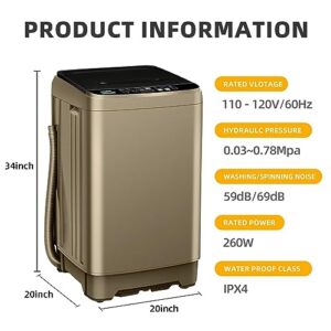 OOTDAY 15.6lbs Full-Automatic Washing Machine, 2 in 1 Portable Washing Machine, 10 Programs 8 Water Levels with LED Display, Low Noise and Easy Store for Apartment,Dorms,RV Camping Dark-Gold