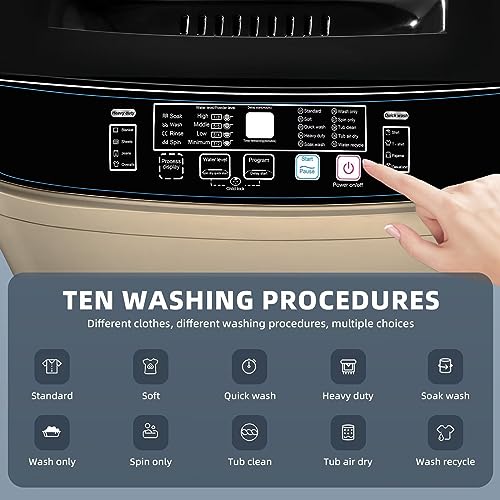 OOTDAY 15.6lbs Full-Automatic Washing Machine, 2 in 1 Portable Washing Machine, 10 Programs 8 Water Levels with LED Display, Low Noise and Easy Store for Apartment,Dorms,RV Camping Dark-Gold