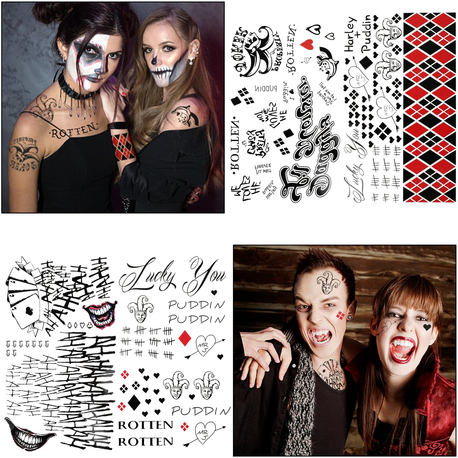 14 Sheets Halloween Joker Tattoos Kit,Halloween Temporary Tattoos are perfect for Halloween,Parties,Cosplay and Costumes,Harley Quinn Tattoos Stickers for Children and Adults,Large-Size 8.3'' x 11.8''