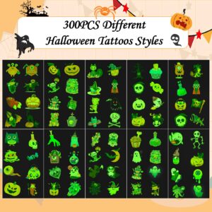 300PCS Halloween Glow Tattoo Stickers,Temporary Waterproof Tattoo Stickers Halloween Party Favors Decoration,Goodie Bag Fillers and "Trick or Treat" Gifts for Kid
