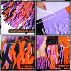 LOLStar Halloween Party Decorations 2 Pack Orange Purple and Black Wavy Metallic Tinsel Foil Fringe Table Skirts for Rectangle and Round Table, Perfect Table Decorations for Halloween Party