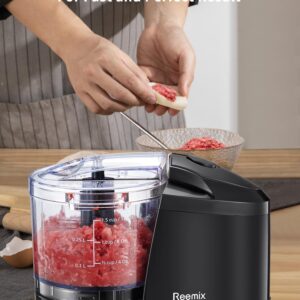 Reemix 1.5-Cup One-Touch Electric Food Chopper, 100W Mini Food Processor Meat Grinder, Mix, Chop, Mince and Blend Vegetables, Fruits, Nuts, Meats, Stainless Steel Blade (Black)