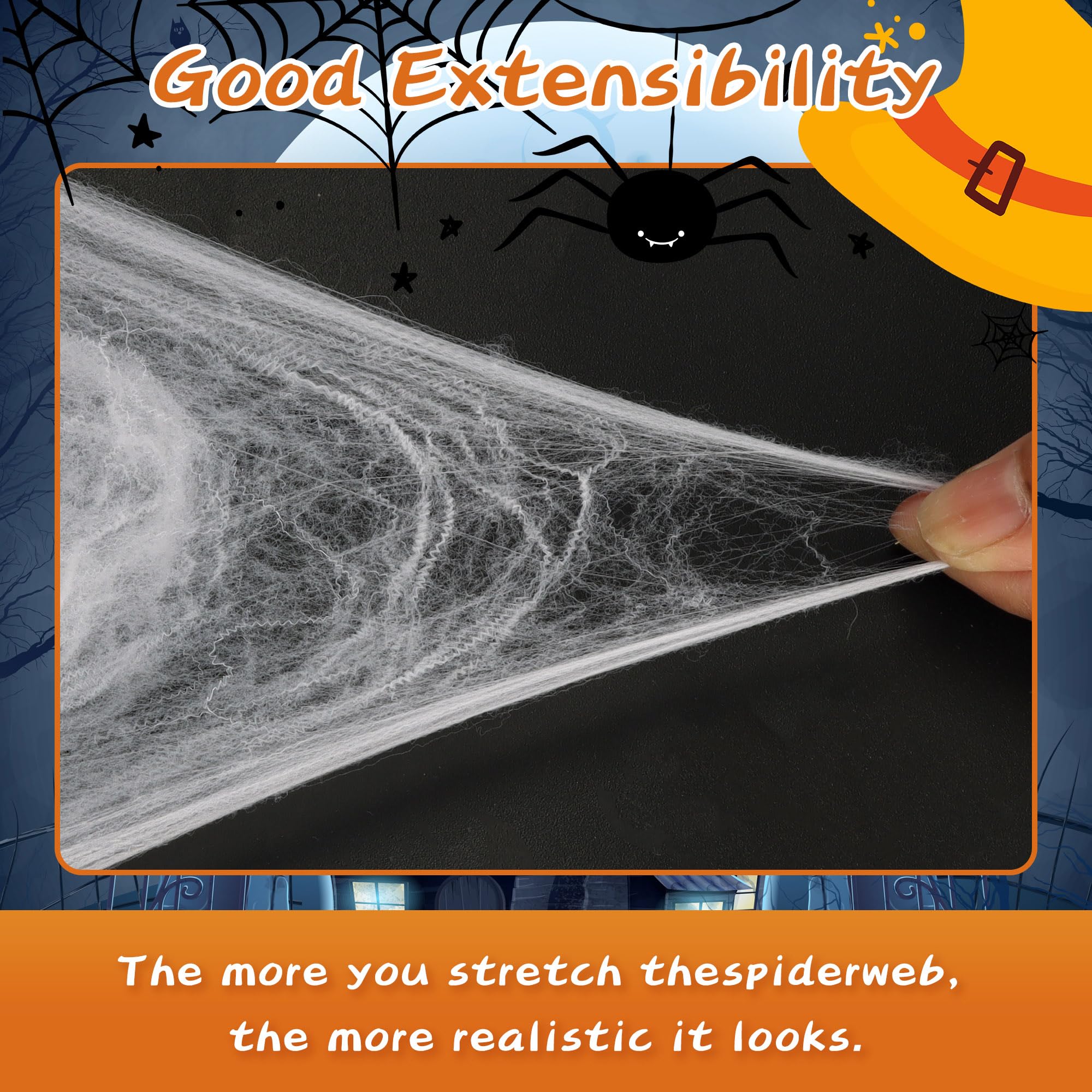 1000 Sqft Spider Webs Halloween Decorations 50 Glow and 50 Black Fake Spiders, Super Stretch Large Spread Cobwebs for Indoor Outdoor Halloween Party Haunted House Spooky Office/Yard Decor Supplies