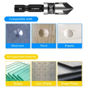 Countersink Drill Bit Set 5-Piece, M2 HSS, 82 Degree, 5 Flute, ¼” Quick Change Hex Shank, 1/4” 3/8” 1/2” 5/8” 3/4” Sharp and Durable Countersink Bits for Metal Wood and Plastic, with Storage Case