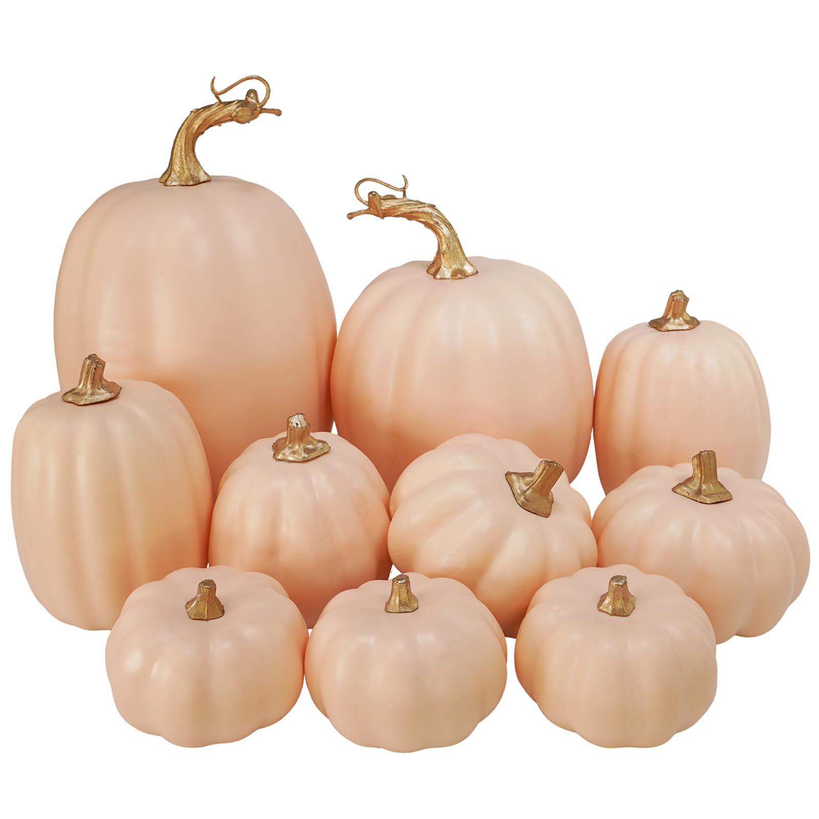 Winlyn 10 Pcs Assorted Artificial Blush Pink Pumpkins Decorative Fall Pumpkins Foam Pastel Light Pink Pumpkins for Fall Farmhouse Autumn Wedding Halloween Party Thanksgiving Festive Table Centerpiece