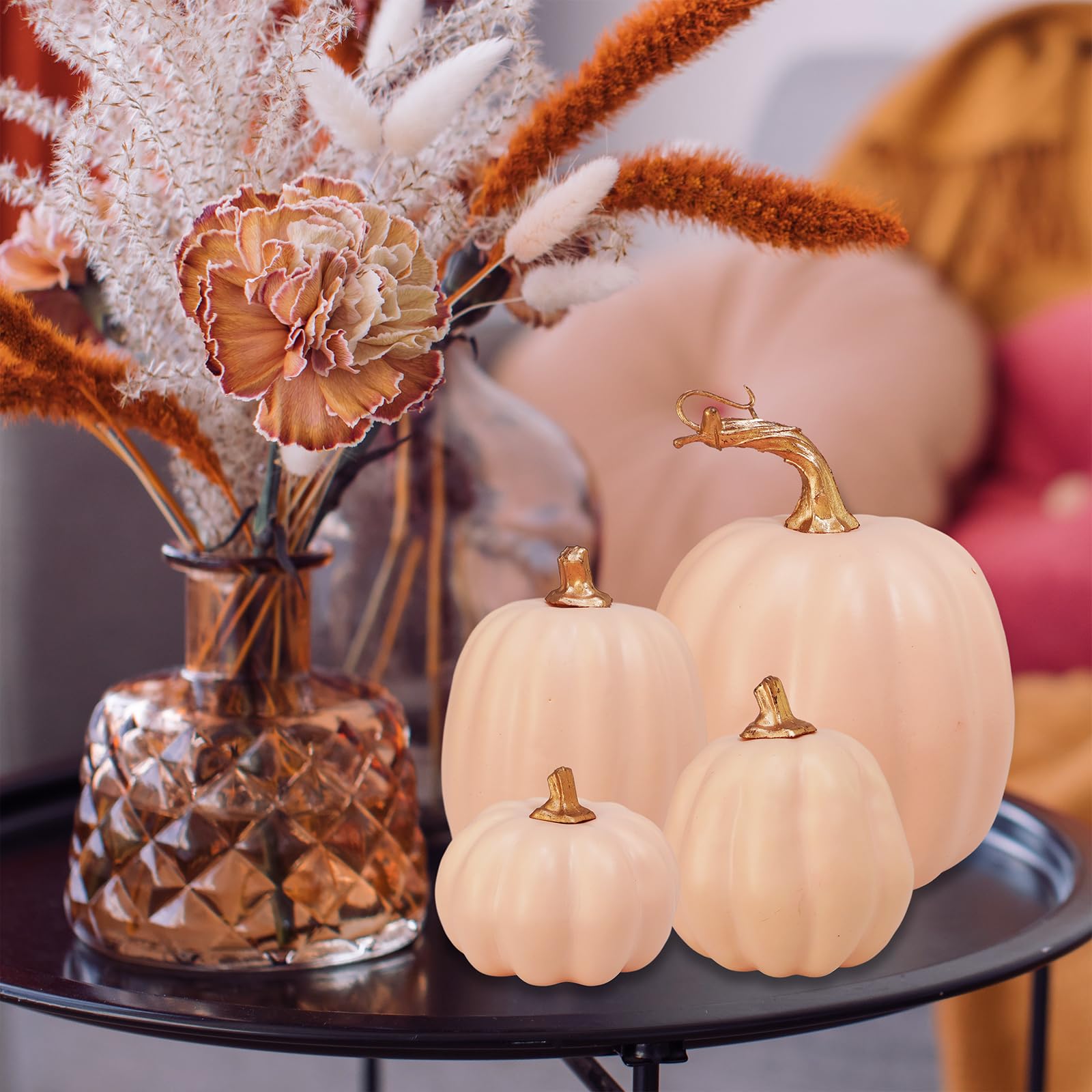 Winlyn 10 Pcs Assorted Artificial Blush Pink Pumpkins Decorative Fall Pumpkins Foam Pastel Light Pink Pumpkins for Fall Farmhouse Autumn Wedding Halloween Party Thanksgiving Festive Table Centerpiece