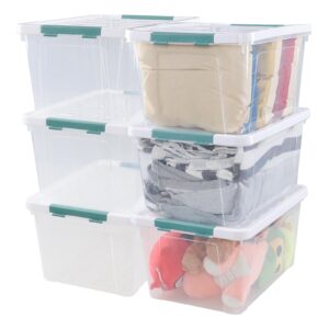 rosebloom 36 quart large latching storage bin, stackable plastic storage latches box, clear, 6 packs