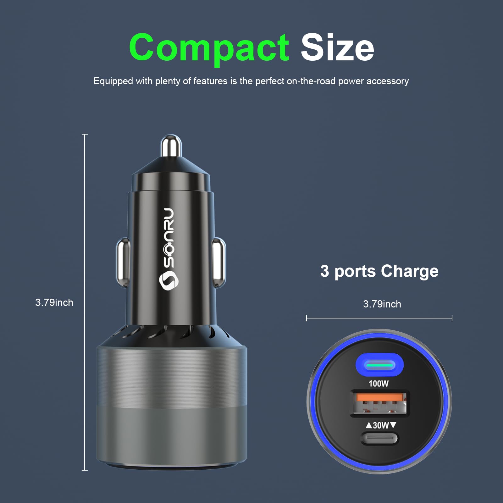 130W USB C Car Charger Adapter 3 Ports Type C Car Charger PD 100W +PD/QC 30W Cigarette Lighter USB Charger Fast Charging for iPhone 15 14 13 Pro Max Samsung S23 iPad MacBook and More