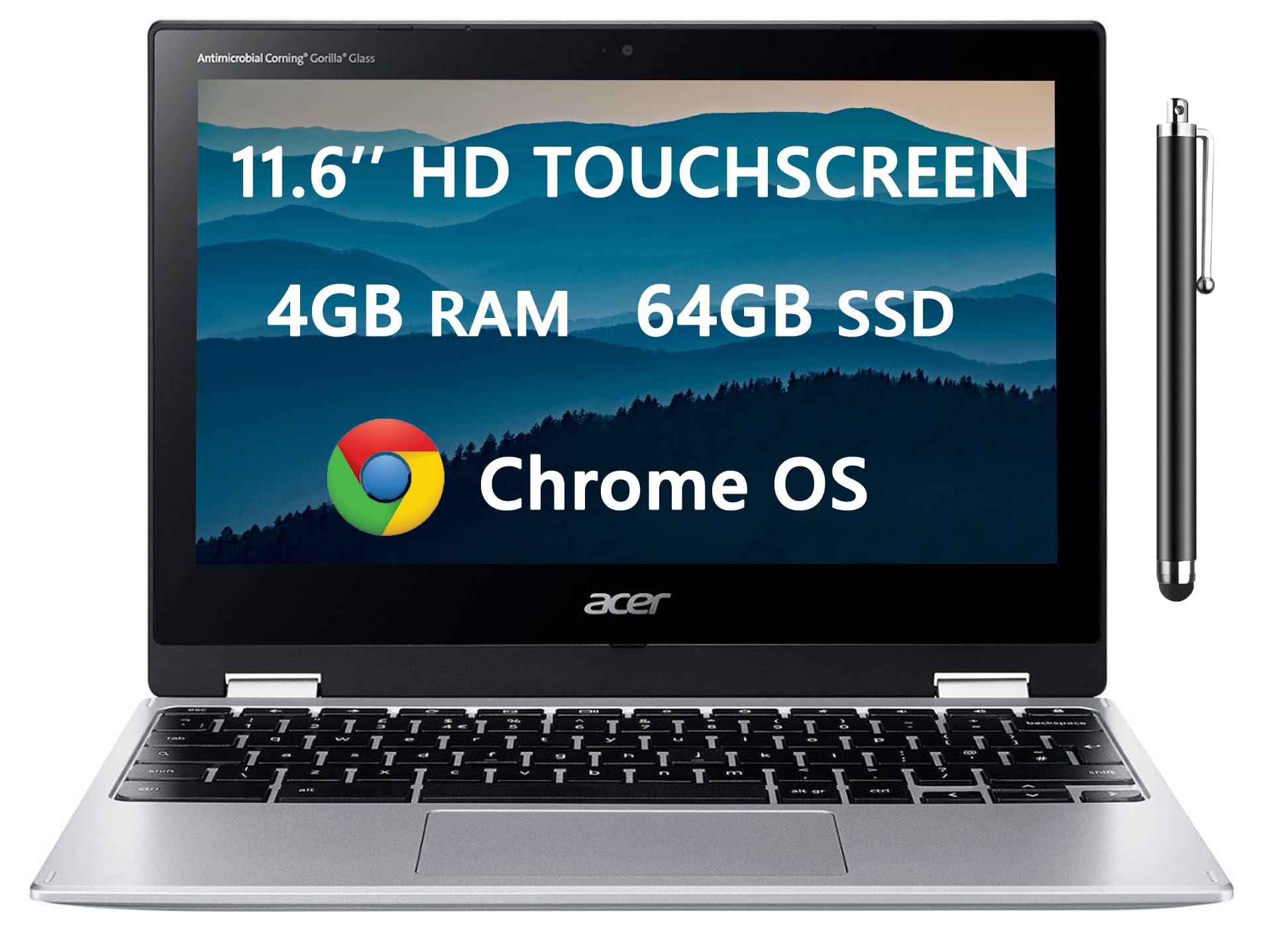 Chromebook Spin 311 11.6" HD Convertible 2-in-1 Touchscreen Laptops, Mediatek MT8183C(8-core CPU), Up to 2 GHz, 4GB RAM, 64GB SSD, Wi-Fi 5, USB-C, Long Battery Life, Chrome OS, Free Stylus Pen