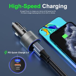 130W USB C Car Charger Adapter 3 Ports Type C Car Charger PD 100W +PD/QC 30W Cigarette Lighter USB Charger Fast Charging for iPhone 15 14 13 Pro Max Samsung S23 iPad MacBook and More