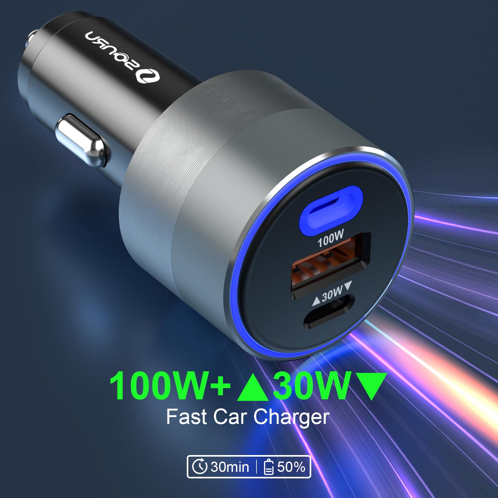 130W USB C Car Charger Adapter 3 Ports Type C Car Charger PD 100W +PD/QC 30W Cigarette Lighter USB Charger Fast Charging for iPhone 15 14 13 Pro Max Samsung S23 iPad MacBook and More
