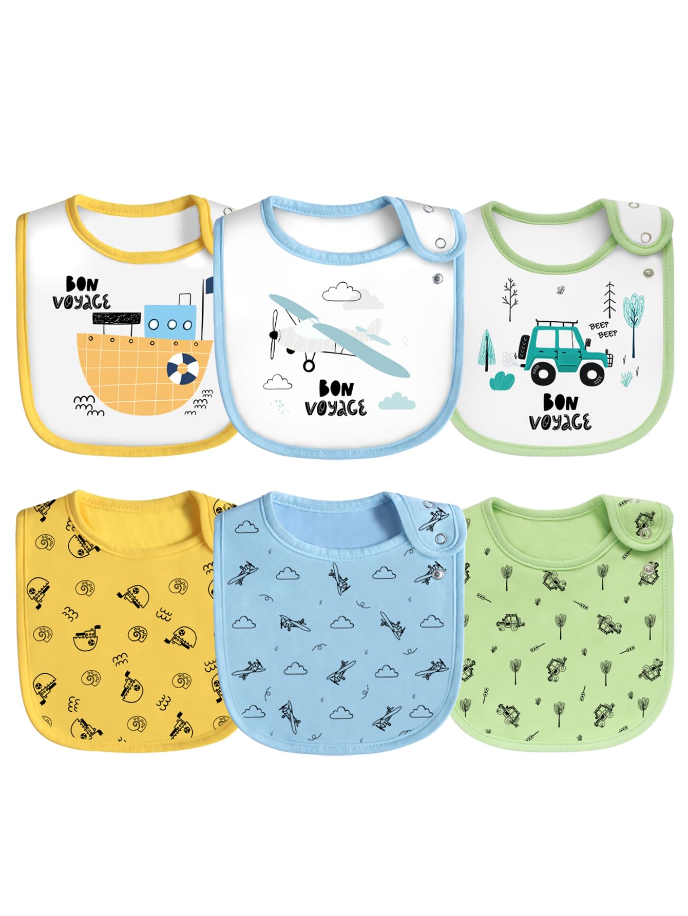 Maiwa 6 Pack Waterproof Cotton Baby Bibs with Snaps for baby boys girls teething drooling and feeding