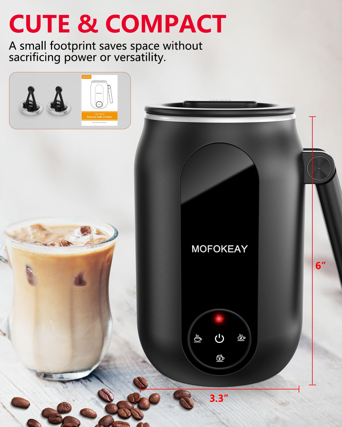 MOFOKEAY Upgraded Milk Frother and Steamer, Frother for Coffee, 4-in-1 Automatic Hot and Cold Foam Maker, Electric Milk Steamer, Auto Shut-Off Frother for Latte, Cappuccinos, Macchiato & Hot Chocolate