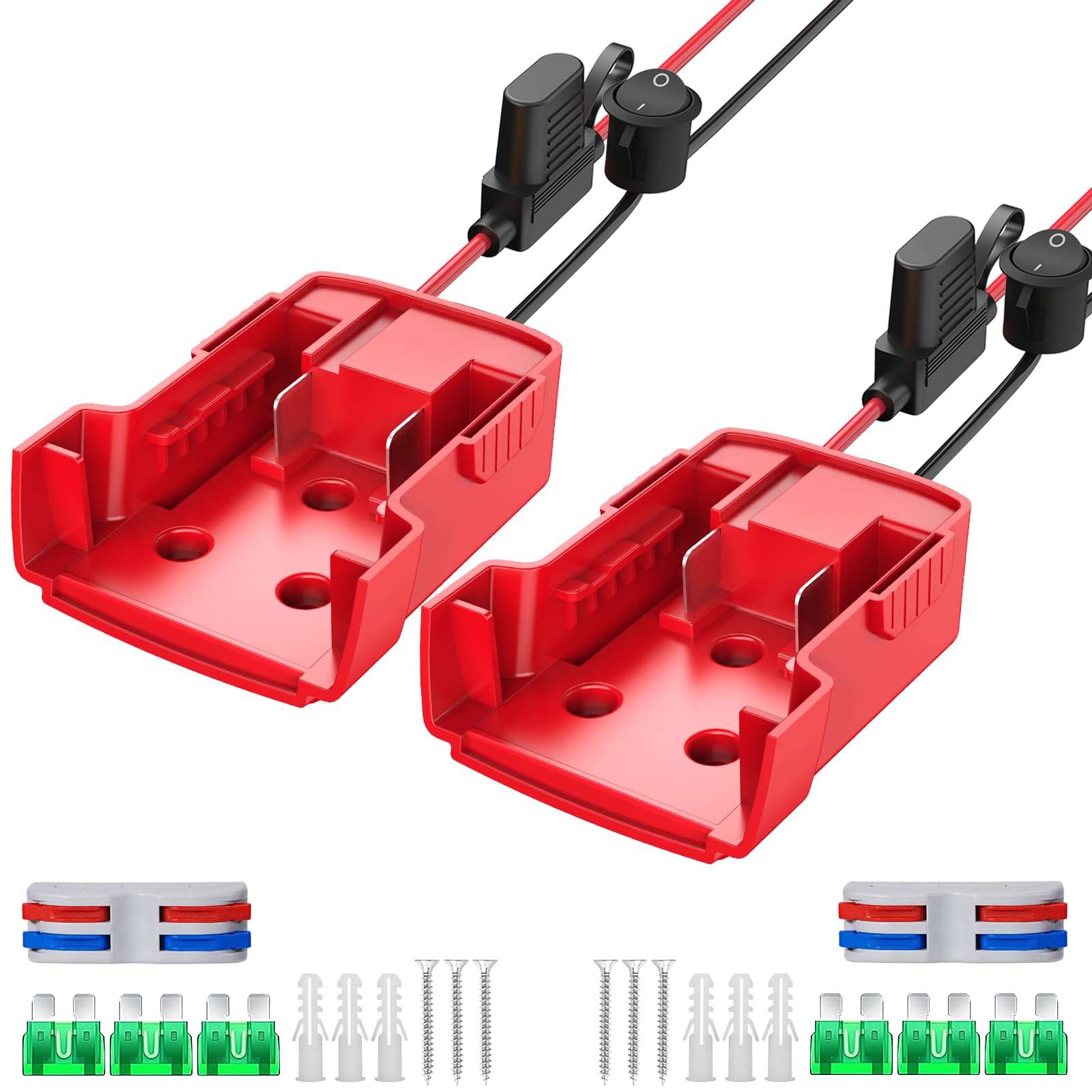 2 Packs Power Wheels Adapter for Milwaukee M18 Battery Adapter Power Wheels Battery Converter Kit with Fuse & Switch & Wire Terminals & 12 AWG Wire for DIY RC Car Toys Robotics