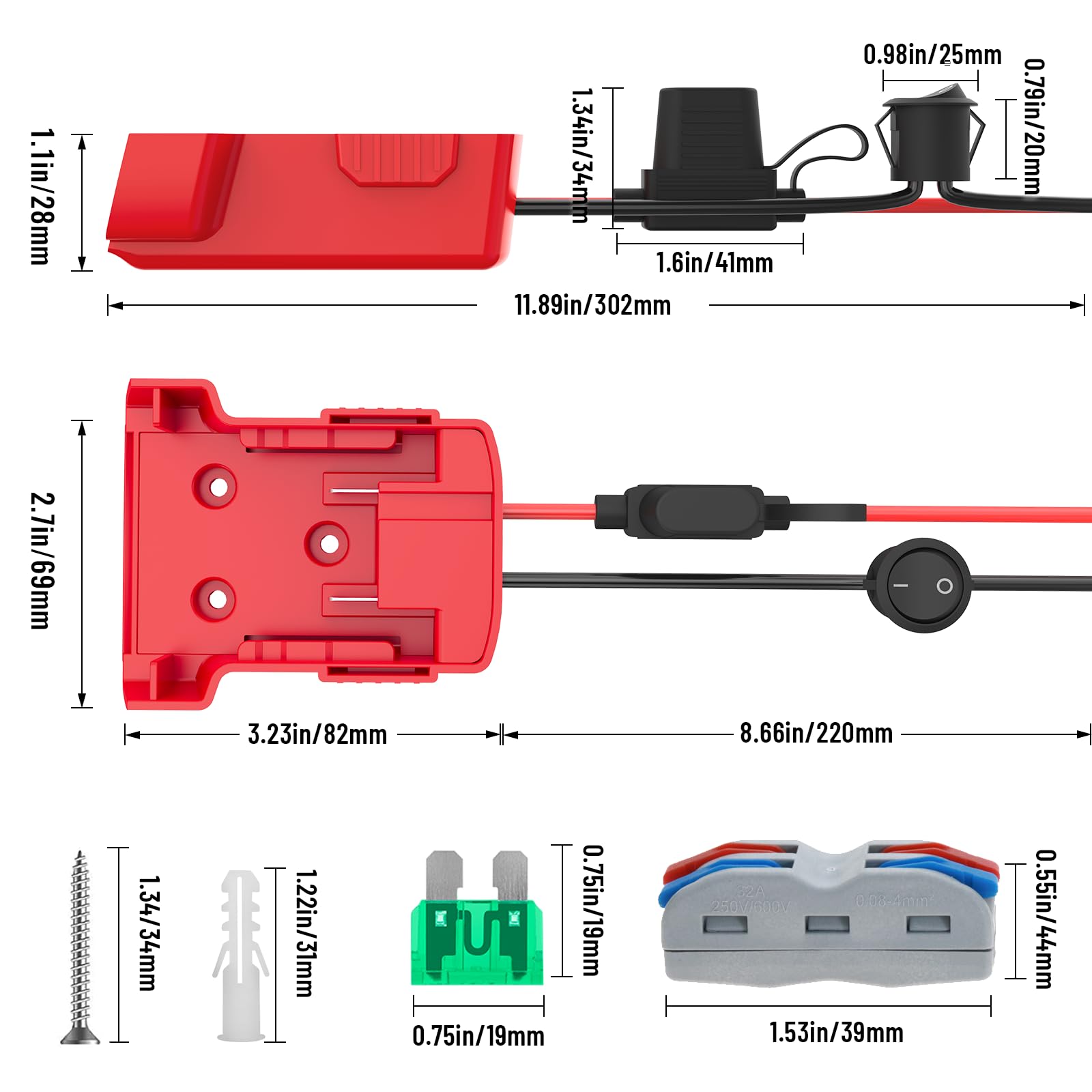 2 Packs Power Wheels Adapter for Milwaukee M18 Battery Adapter Power Wheels Battery Converter Kit with Fuse & Switch & Wire Terminals & 12 AWG Wire for DIY RC Car Toys Robotics