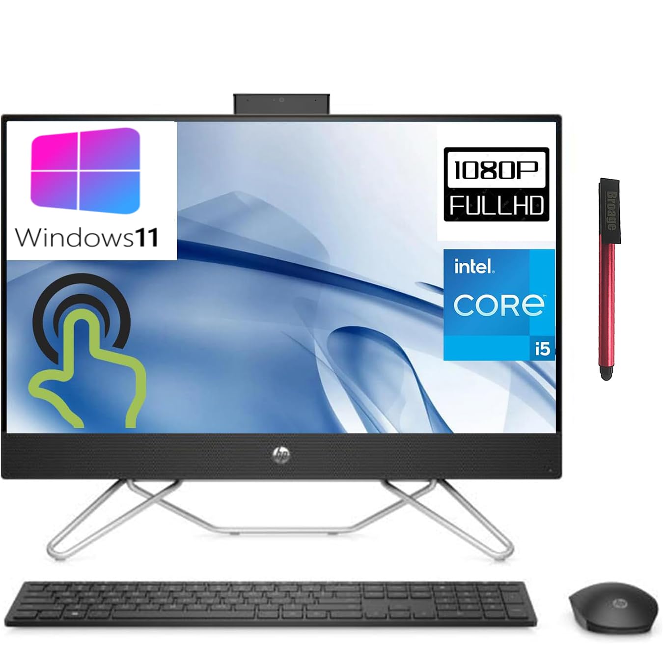 HP 2023 24 23.8" Touchscreen FHD All-in-One Desktop Computer, 12th Gen Intel 10-Core i5-1235U(Beat i7-1195G7), 16GB DDR4 RAM, 1TB PCIe SSD, WiFi 6, BT 5.2, Black, Windows 11, BROAG 64GB Flash Drive