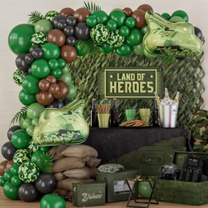 camo party decorations 133pcs tank camouflage camo balloon arch garland kit with green tank foil balloon for call of duty hunting soldier army birthday party decorations