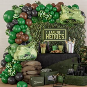 Camo Party Decorations 133pcs Tank Camouflage camo Balloon Arch Garland Kit with Green Tank Foil Balloon for Call of Duty Hunting Soldier Army Birthday Party Decorations