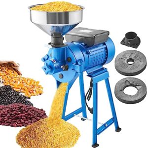 vevor electric grain mill grinder, 1500w 110v spice grinders, commercial corn mill with funnel, thickness adjustable powder machine, heavy duty feed flour cereal mill wheat grinders, dry & wet grinder