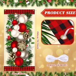 Buryeah Winter Door Cover Front Door Banner Backdrop Merry Christmas Tree Door Decor Xmas Festival Holiday Fabric Backdrop Door Cover for Outdoor Party Supplies, 70.9 x 35.4 Inch(Ball Ornament)