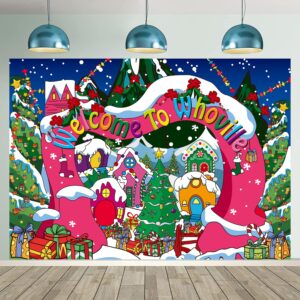 welcome to whoville backdrop 8x6ft winter christmas village photography background for kids first birthday baby shower happy new year xmas holiday party decoration supplies photo props
