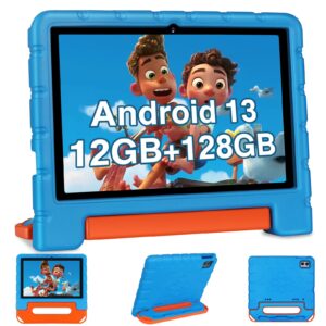 kids tablet 10 inch android 13 tablets for kid with shockproof case, 12gb+128gb, octa-core, 1280 x 800 hd touchscreen, iwawa pre-installed parental control, 2.4g/5g wifi, 6000mah, bluetooth-blue
