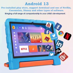 Kids Tablet 10 inch Android 13 Tablets for Kid with Shockproof Case, 12GB+128GB, Octa-Core, 1280 X 800 HD Touchscreen, IWAWA Pre-Installed Parental Control, 2.4G/5G WiFi, 6000mAh, Bluetooth-Blue