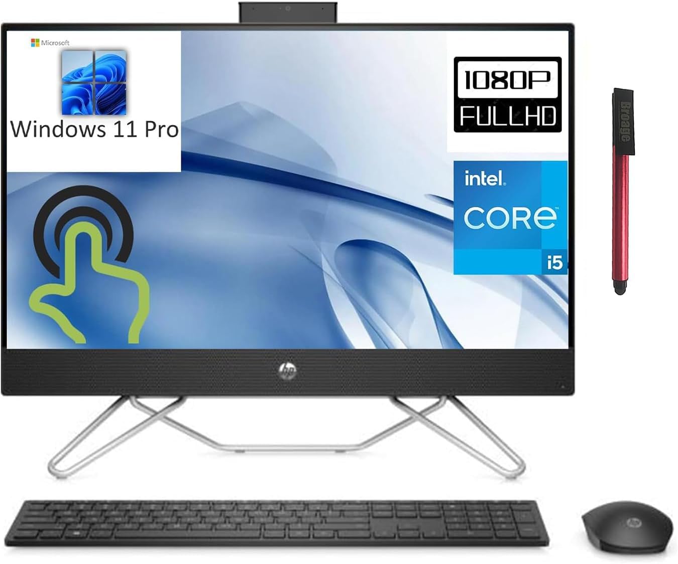 HP 24 AIO 23.8" Touchscreen FHD Business All-in-One Desktop Computer, 12th Gen Intel 10-Core i5-1235U (Beat i7-1195G7), 32GB DDR4 RAM, 1TB PCIe SSD, WiFi 6, Windows 11 Pro, BROAG 64GB Flash Stylus