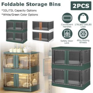 iMounTEK 2Pcs Storage Bins with Lids - 32L Stackable Toy Storage, Foldable Plastic Storage Container with Door for Book Storage (2 Pack-Green)