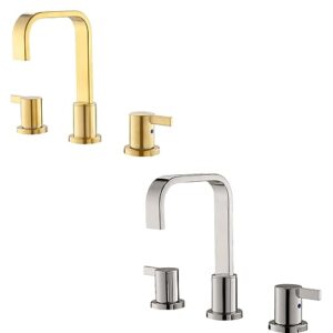 Brushed Gold and Brushed Nickel Bathroom Sink Faucet, 3 Hole Widespread Waterfall RV Bathroom Faucet, Modern Bathroom Faucet with Pop Up Drain and Water Supply Line