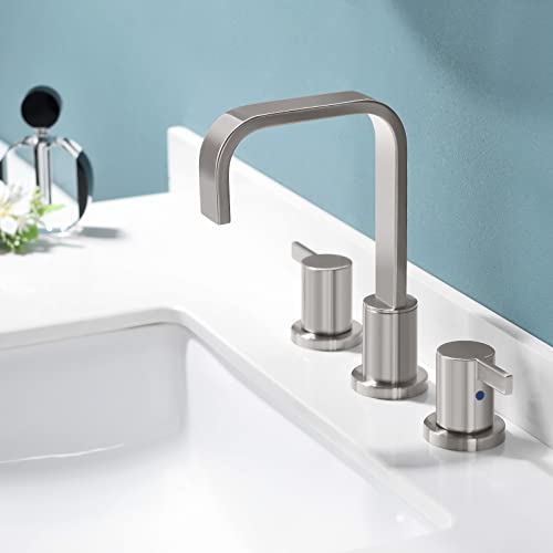 Brushed Gold and Brushed Nickel Bathroom Sink Faucet, 3 Hole Widespread Waterfall RV Bathroom Faucet, Modern Bathroom Faucet with Pop Up Drain and Water Supply Line