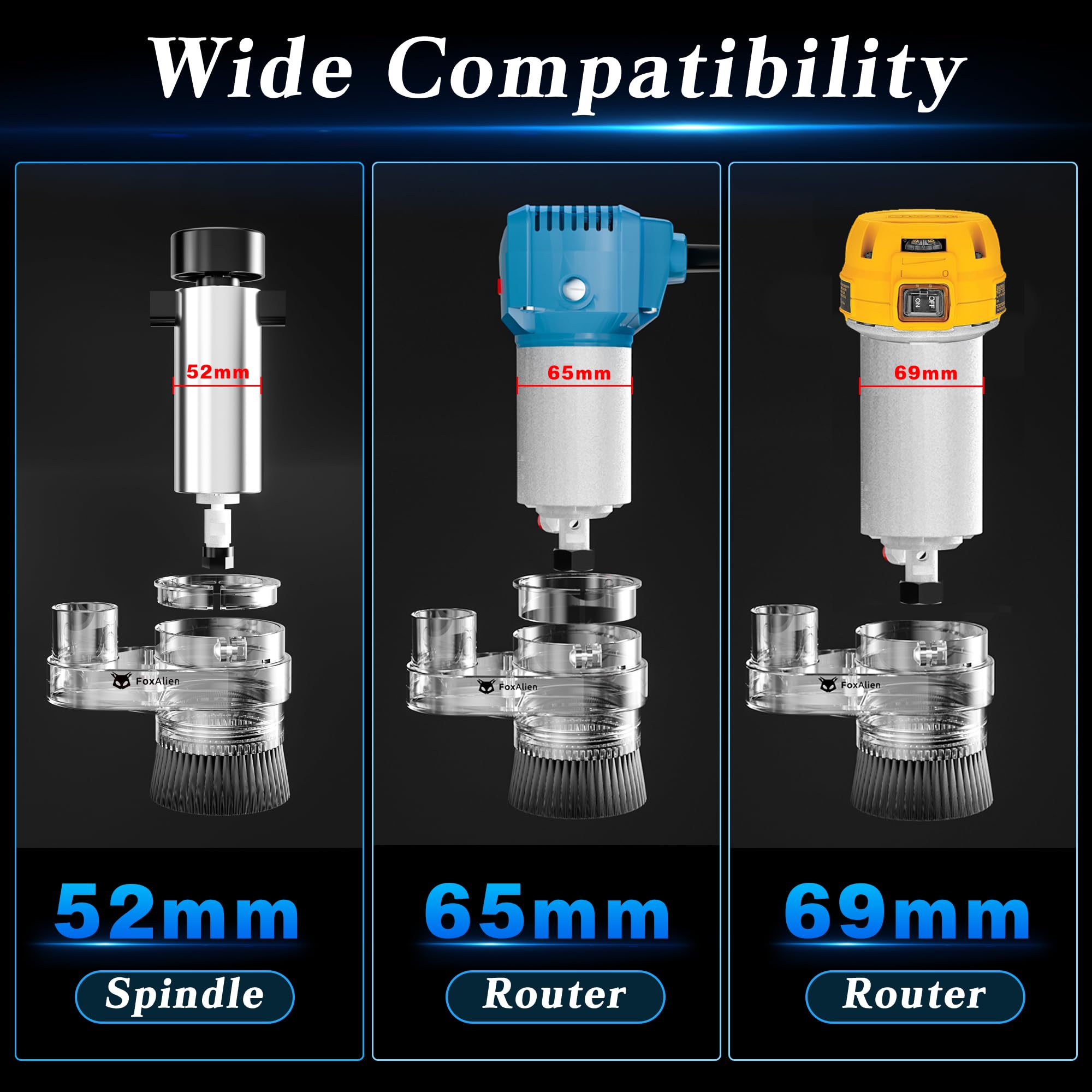 FoxAlien 69mm Diameter Dust Shoe for CNC Router Machine, Compatible with 52mm Spindle Motor and 65mm Router, Hose Diameter 38mm