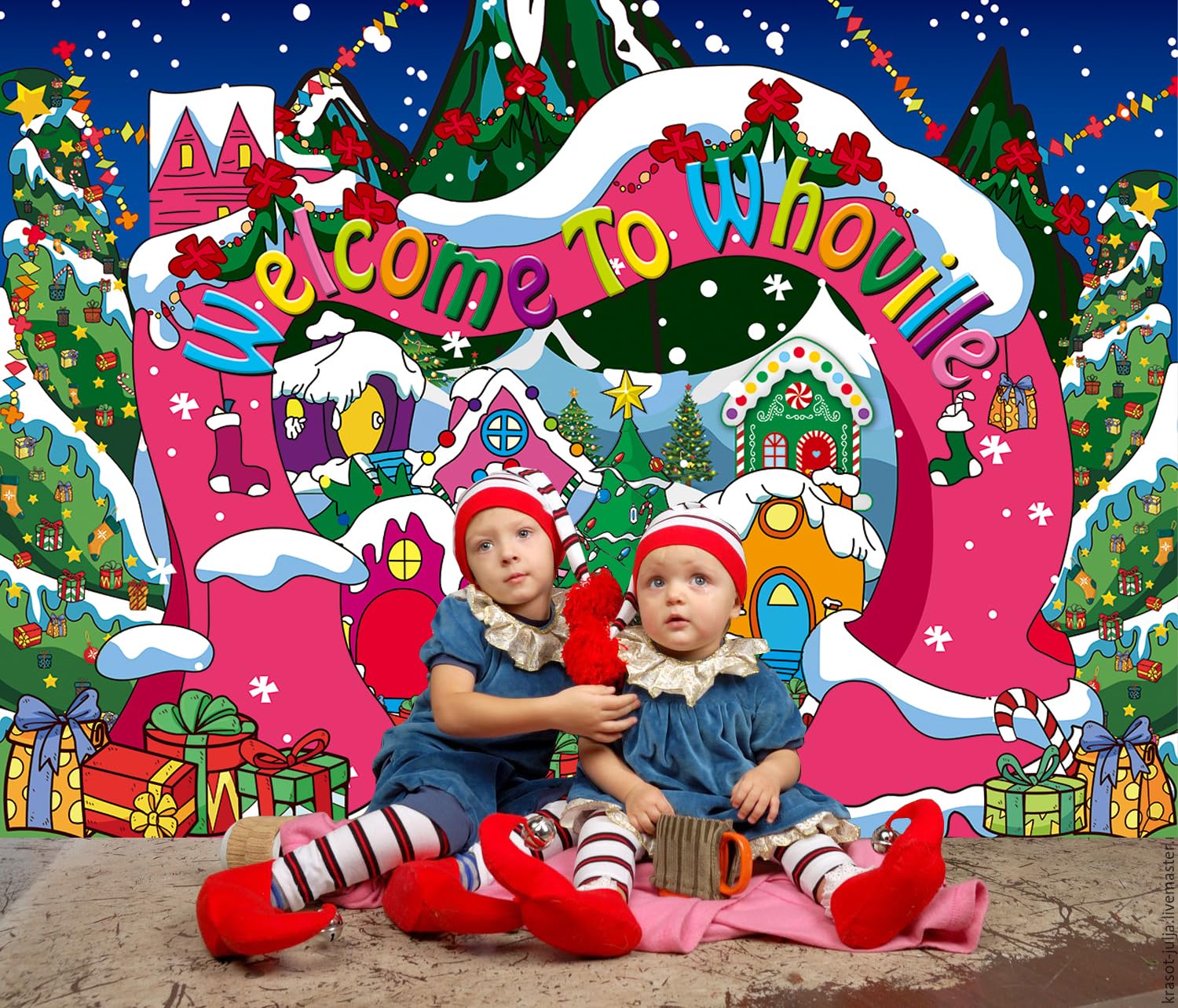 Welcome to Whoville Backdrop 7x5FT Winter Christmas Village Photography Background for Kids First Birthday Baby Shower Happy New Year Xmas Holiday Party Decoration Supplies Photo Props