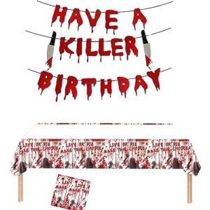 cracoo have a killer birthday party banner disposable tablecloth for halloween birthday halloween bloody horror movie (red)