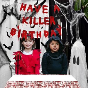 Cracoo Have a Killer Birthday Party Banner Disposable Tablecloth for Halloween Birthday Halloween Bloody Horror Movie (Red)