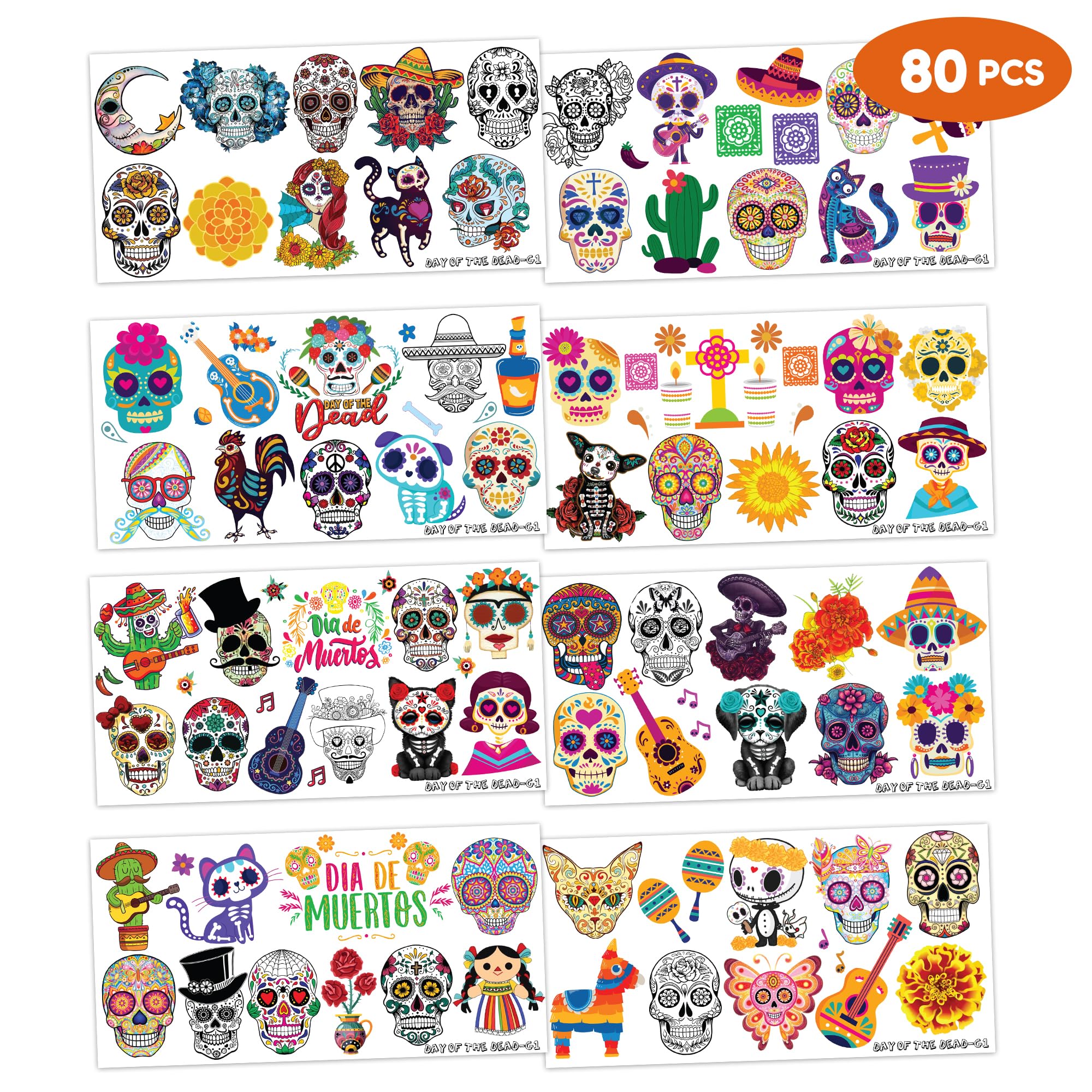 Day of the Dead Dia De Los Muertos Temporary Tattoos Sticker for Kids Birthday Decorations Halloween Festival Mexican Suger Skull CarnivalThemed Party Favors Supplies Cute Kids Boy Gifts Ideal Prizes