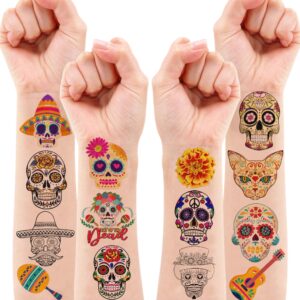 Day of the Dead Dia De Los Muertos Temporary Tattoos Sticker for Kids Birthday Decorations Halloween Festival Mexican Suger Skull CarnivalThemed Party Favors Supplies Cute Kids Boy Gifts Ideal Prizes