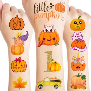 little pumpkin baby shower birthday temporary tattoos - 80pcs pumpkin fall 1st stickers for party decorations, favors, and prizes - pink, orange, and maple leaf themed - ideal gifts for boys