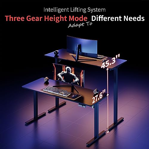 Shintenchi Electric Height Adjustable Standing Desk, (63 * 24) Inchs Stand Up Computer Desk, Sit Stand Work Desk for Home Office with Splice Board, (Black Frame + Black Top)