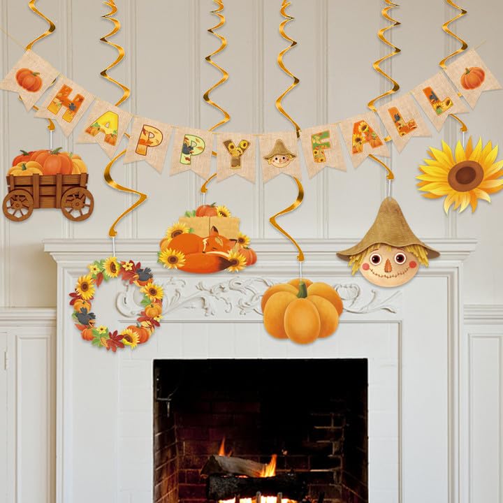 Fall Party Decorations Supplies Fall Decorations for Office Home Classroom Happy Fall Banner Hanging Streams Autumn Thanksgiving Decorations for Fireplace Porch Wall