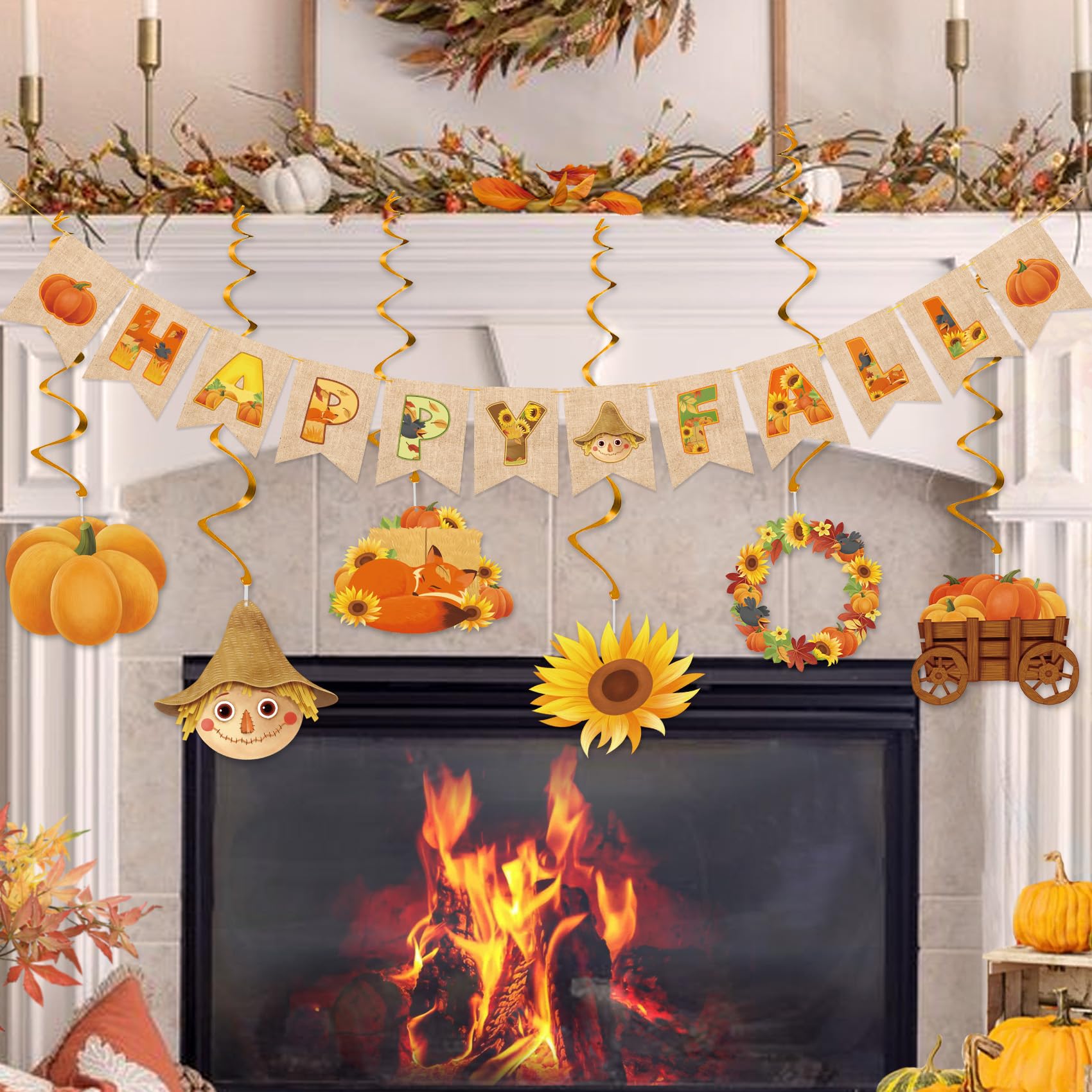 Fall Party Decorations Supplies Fall Decorations for Office Home Classroom Happy Fall Banner Hanging Streams Autumn Thanksgiving Decorations for Fireplace Porch Wall