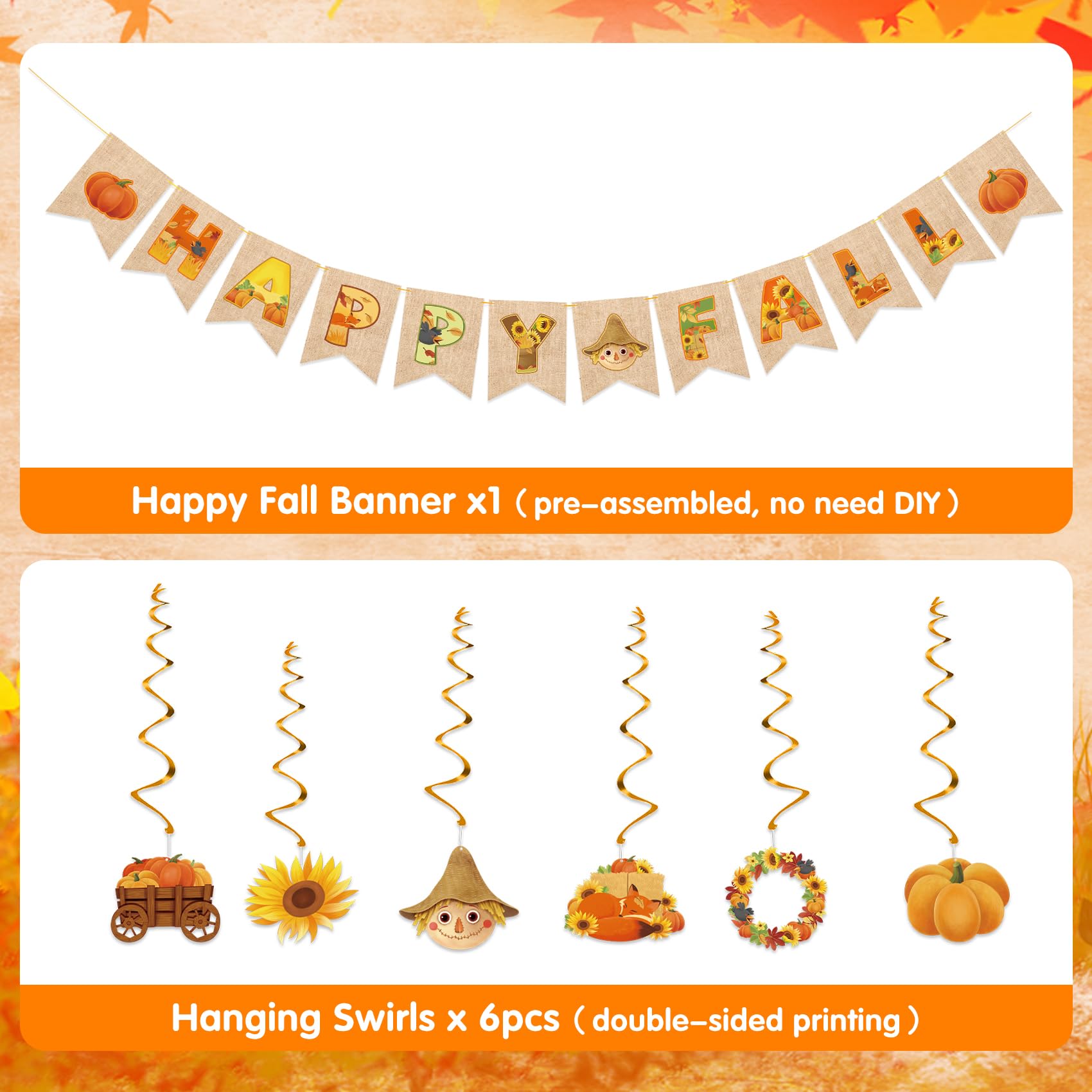 Fall Party Decorations Supplies Fall Decorations for Office Home Classroom Happy Fall Banner Hanging Streams Autumn Thanksgiving Decorations for Fireplace Porch Wall