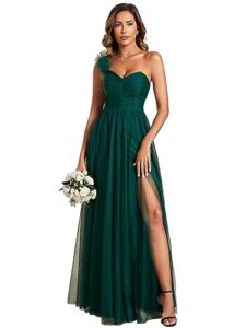 ever-pretty women's elastic waist one shoulder plaeted a-line flowy maxi bridesmaid dresses ball gowns green us10